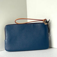 Load image into Gallery viewer, Coach Double Zip Phone Wallet Blue Signature Denim CZ321 Wristlet Leather