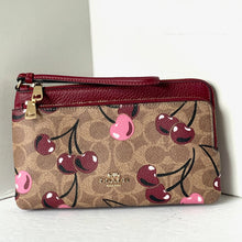 Load image into Gallery viewer, Coach Double Zip Phone Wallet Cherry Print Signature Canvas Wristlet CZ763