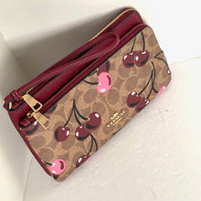 Load image into Gallery viewer, Coach Double Zip Phone Wallet Cherry Print Signature Canvas Wristlet CZ763