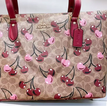 Load image into Gallery viewer, Coach Gallery Tote Cherry Print Brown Signature Canvas  CAA71 Shoulder Bag
