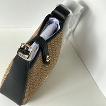 Load image into Gallery viewer, Brown textured handbag with black strap and gold buckle on a white background