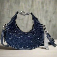 Load image into Gallery viewer, Coach Jonie Bag Crystal Beaded Leather Crossbody Blue Mini CW574 Wristlet