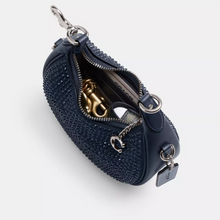 Load image into Gallery viewer, Navy blue beaded textured pouch with silver zippers
