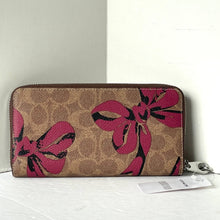 Load image into Gallery viewer, Coach Long Zip Around Red Bow Wallet Phone Wristlet Brown Canvas CZ326