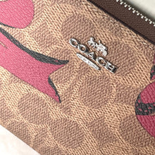 Load image into Gallery viewer, Coach Long Zip Around Red Bow Wallet Phone Wristlet Brown Canvas CZ326