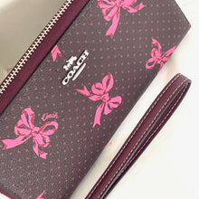 Load image into Gallery viewer, Coach Long Zip Around Red Bow Wallet Phone Wristlet Merlot Canvas CZ327