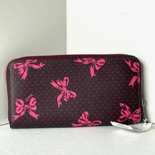 Load image into Gallery viewer, Coach Long Zip Around Red Bow Wallet Phone Wristlet Merlot Canvas CZ327