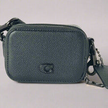 Load image into Gallery viewer, Coach Mini Crossbody Pouch Black Crossgrain Leather CP271 Cards Earbuds Case