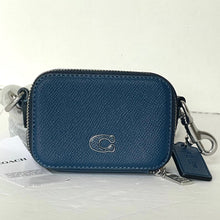 Load image into Gallery viewer, Coach Mini Crossbody Pouch Blue Crossgrain Leather CP271 Cards Earbuds Case