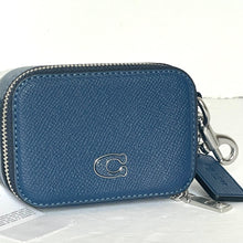 Load image into Gallery viewer, Coach Mini Crossbody Pouch Blue Crossgrain Leather CP271 Cards Earbuds Case