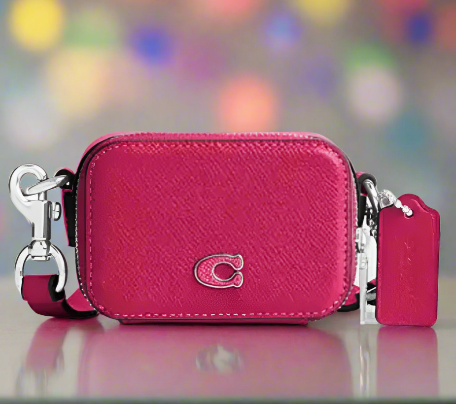Coach Mini Pouch Crossbody CP271 Pink Crossgrain Leather Card