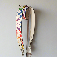 Load image into Gallery viewer, Coach Replacement Leather Strap Rainbow Hand Bag Crossbody White Canvas CJ952