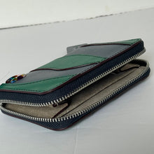 Load image into Gallery viewer, Coach Zip Around Wallet Coachtopia Wavy Stripe Upcrafted Leather CQ865 Green Blue