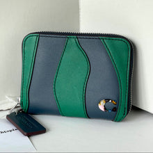 Load image into Gallery viewer, Coach Zip Around Wallet Coachtopia Wavy Stripe Upcrafted Leather CQ865 Green Blue