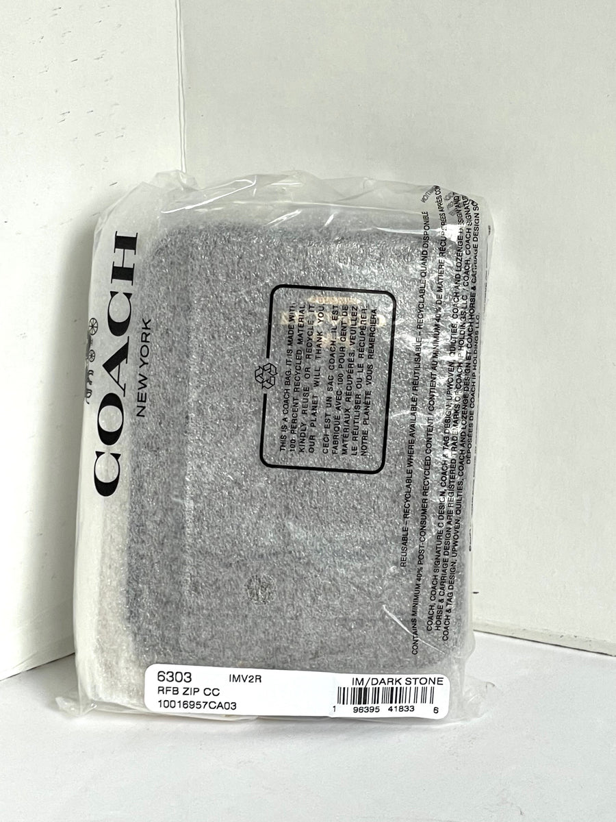 Coach Zip Card Case 6303 ID Wallet Dark Stone Pebbled Leather