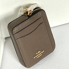 Load image into Gallery viewer, Coach Zip Card Case 6303 ID Wallet Dark Stone Pebbled Leather Chain Strap