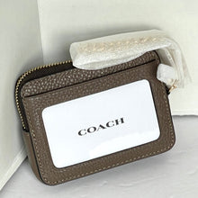 Load image into Gallery viewer, Coach Zip Card Case 6303 ID Wallet Dark Stone Pebbled Leather Chain Strap