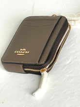 Load image into Gallery viewer, Coach Zip Card Case 6303 ID Wallet Dark Stone Pebbled Leather Chain Strap