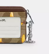 Load image into Gallery viewer, Coach Zip Card Case Banana CR833 ID Wallet Brown Canvas Leather Chain Strap