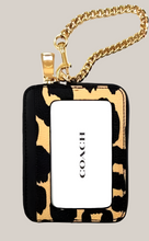 Load image into Gallery viewer, Coach Leopard  Zip Card Case ID Wallet Brown Leather Canvas Chain Strap CW884