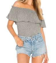 Load image into Gallery viewer, Current Elliott Top Womens Extra Small Gray Off Shoulder Ruffled  Cotton Jersey