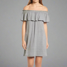 Load image into Gallery viewer, Current_Elliott_Dress_Womens_Small_Gray_Off_Shoulder_Mini_Ruffle_Stretch_Jersey_1