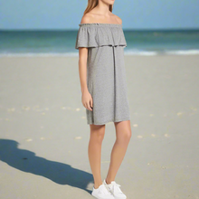 Load image into Gallery viewer, Current_Elliott_Dress_Womens_Small_Gray_Off_Shoulder_Mini_Ruffle_Stretch_Jersey_1