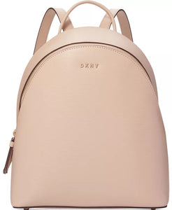 DKNY Backpack Womens Medium Beige Leather Double Zip Scarf Adjustable Bag