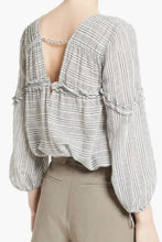 Load image into Gallery viewer, Derek Lam Shirt Womens 10 Gray V-Neck Stripe Cotton Tunic Tassel Tie Top