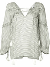 Load image into Gallery viewer, Derek Lam 10 Crosby Women's Stripe Cotton V-Neck Tassel Tie Blouse Tunic -10