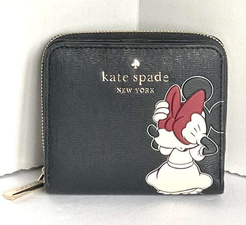 Disney X Kate Spade ID Wallet Black Minnie Mouse Small Zip Around Bifold Coin