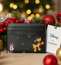 Load image into Gallery viewer, Disney x Coach Slim ID Card Case CN032 Black Holiday Minnie Pluto Limited Edition