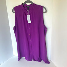 Load image into Gallery viewer, Eileen Fisher Silk Georgette Blouse Womens Plus Purple Sleeveless Lightweight Top