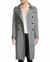 Load image into Gallery viewer, Elie Tahari Trench Coat Womens Extra Large Gray Double Breasted Plaid Belted Jacket