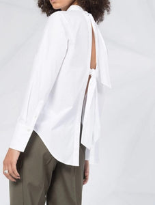 Equipment Shirt Womens Medium White Open Back Cotton Charlize Long Sleeve