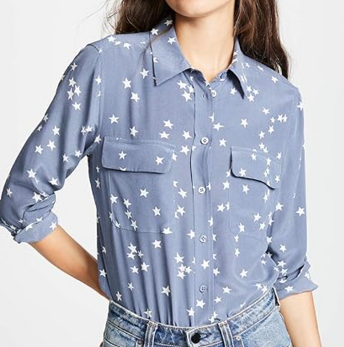 Equipment Silk Shirt Starry Night Womens Extra Large XL Blue Long Sleeve Blouse