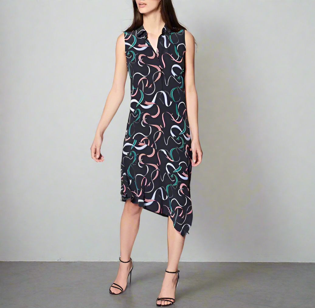 Equipment Silk Dress Womens Extra Small Blue Shift Sleeveless Midi  Asymmetric