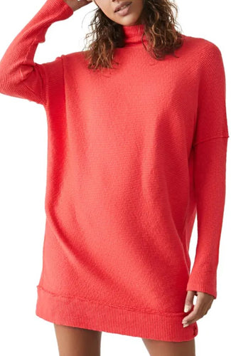Free People Sweater Womens Medium Red Tunic Oversized Casey Cotton Blend Long