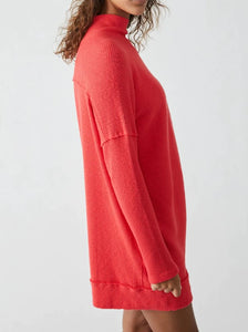 Free People Sweater Womens Medium Red Tunic Oversized Casey Cotton Blend Long