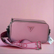 Load image into Gallery viewer, Guess Charlestown Small Crossbody Camera Bag Pink Double Zip Guitar Strap
