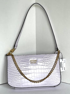 Guess Shoulder Bag Mini Womens Pink Small Croc Faux Leather Slim Lilac