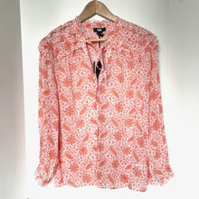 Load image into Gallery viewer, Paige Margret Silk Georgette Shirt Medium Paisley Frill Long Sleeve Sherbert