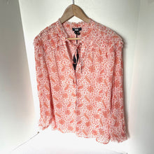 Load image into Gallery viewer, Paige Margret Silk Georgette Shirt Medium Paisley Frill Long Sleeve Sherbert