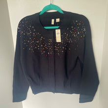 Load image into Gallery viewer, Anthropologie Cardigan Sweater Womens Small Black Crop Beaded Stars Snap Front