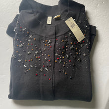 Load image into Gallery viewer, Anthropologie Cardigan Sweater Womens Small Black Crop Beaded Stars Snap Front