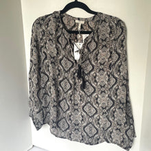 Load image into Gallery viewer, Joie Women's Calla V-Neck Tassel Ties Long Sleeve Paisley Silk Top - Small