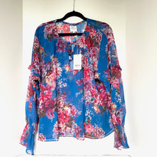 Load image into Gallery viewer, MISA Shirt Womens Extra Large Blue V-Neck Floral Long Sleeve Capriana Top