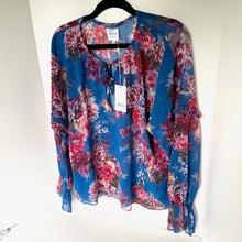 Load image into Gallery viewer, MISA Shirt Womens Extra Large Blue V-Neck Floral Long Sleeve Capriana Top