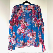 Load image into Gallery viewer, MISA Shirt Womens Extra Large Blue V-Neck Floral Long Sleeve Capriana Top