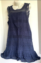 Load image into Gallery viewer, Joie Dress Womens Large Blue Sleeveless Shift Short Cotton Lace Ruffle Lindell
